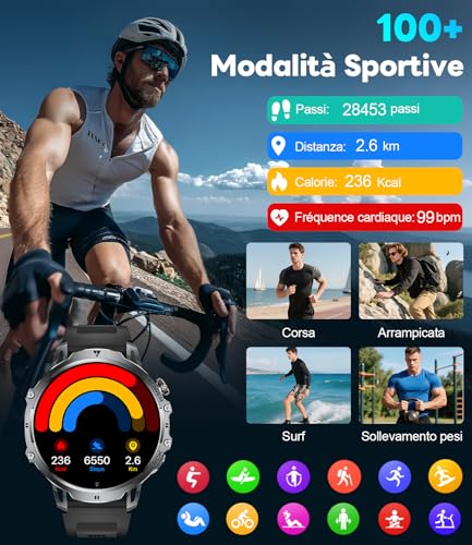 LIGEMI Men's Smartwatch with 1000 mAh/LED Torch, 1.85 Inch HD Smartwatch with Call and Answer, IP68 Waterproof, Sleep/Heart Rate Monitor/SpO2, 100+ Sport Modes for Android iOS