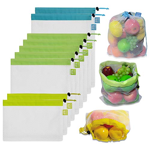 Reusable Produce Bag,BB Brotrade See Through 9 Packs Washable Premium Lightweight Mesh Bags For Grocery Shopping Storage, Fruit, Vegetable, and Toys