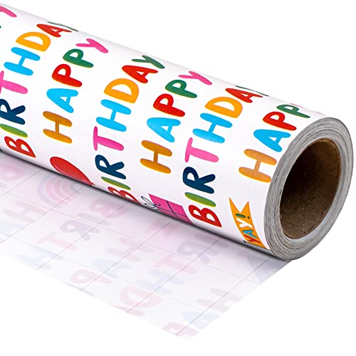 WRAPAHOLIC 30 Inch Birthday Wrapping Paper Roll - Jumbo Happy Birthday Wrapping Paper for Holiday, Party, Baby Shower - 30 Inch x 33 Feet