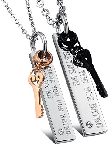 Halim His and Hers Stainless Steel Square Key Shpaed Zirconia Pendant Necklace Set For Couple