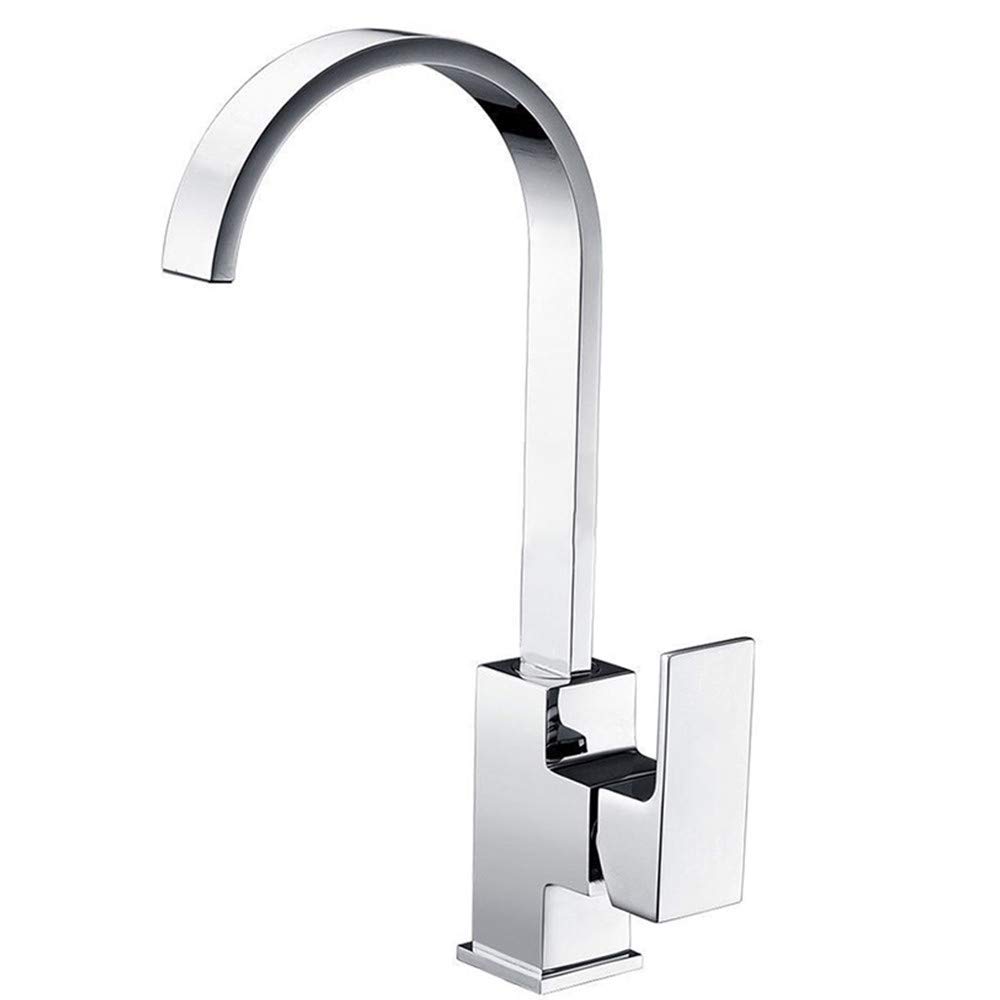Kitchen Sink Mixer Taps Single Lever Swivel Spout Chrome Brass Square Body Waterfall Monobloc Taps