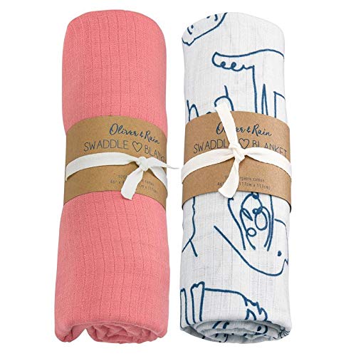 Organic Muslin Swaddle Blanket Oliver & Rain, Newborn Baby Girl, Rose