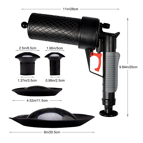 TOPINCN Air Power Drain Blaster, High Pressure Drain Opener for Toilet Bathroom (Black-more powerful,with gloves)