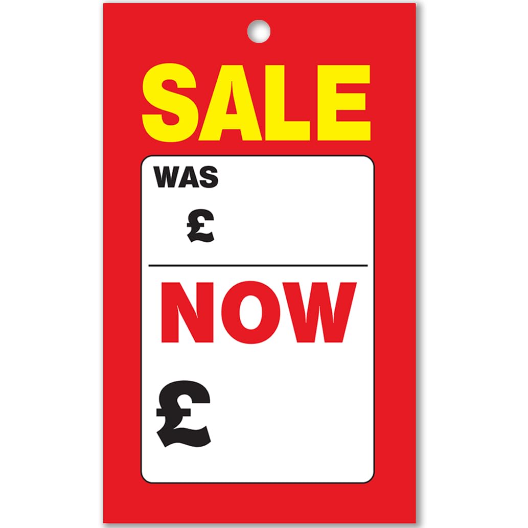 Close to the Bone Cards - Promotional Labels - x200 Swing Ticket - (STRING IS NOT INCLUDED) Tag - Was/Now - 57x95mm #1535A, Red