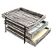 MyGift 3-Tier Rustic Torched Wood Desk Organizer Document Tray with Black Metal Frame and Sliding Trays