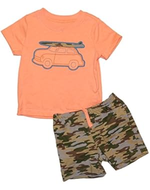 Surf Volkswagen Beetle 2 Piece Baby Boys Top & Camo Shorts Outfit Set