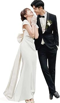 Amazon Co Jp ロモハナガ ウエディングドレス ワンピース 白 結婚式 披露宴 ドレス 前撮り 後撮り エンパイアライン スレンダー バックリボン ロング ビーチフォト 二次会 花嫁 ドレス 白 フォトウェディング ドレス 撮影 代 30代 スポーツ アウトドア