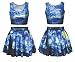 Benibos Womens Digital Print Reversible Crop Top + Skirt 2 Pieces Vintage Clubwear (Starry Night)