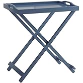 Furnifact Portable Wood Tray Table with Modern Design, Fully Assembled Folding TV Tray, Solid Wood Frame, Easy Storage, Blue