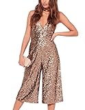 HaoDuoYi Womens Spakle Sequin Spaghetti Strap V Neck Backless Party Jumpsuit