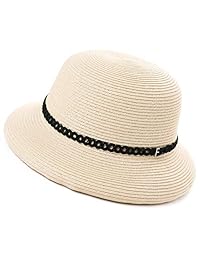 Jeff & Aimy - Sombrero de playa con pajita de verano, aleta enrollada, diseño de Fedora, ajustable y de 22.0 - 22.8 en