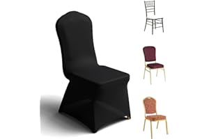 Trlyc 100 Pcs Spandex Chair Covers for Dining Chairs Stretch Polyester Dining Chairs Slipcovers for Wedding Party Decor Banquet Flat-Front Chair Cover (Black)