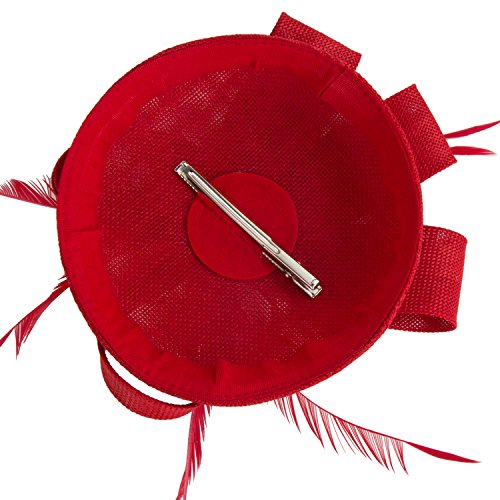 Acecharming Fascinators for Women, Feather Sinamay Fascinators with Headbands Tea Party Pillbox Hat Flower Derby Hats(Red-03)