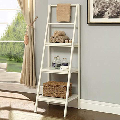 Wisdom Shelving & Storage Standing Solid Wood Frame Ladder Rack Wall Shelf Frame Flower Shelf Frame Blue/Milky/Walnut Sturdy Durable,Milky