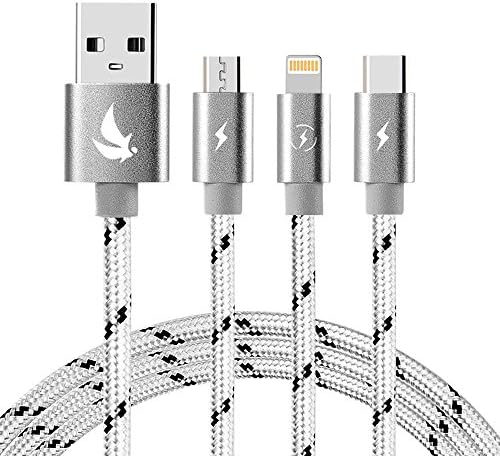 Multi Charging Cable, EliteSoft (5f) USB to Lightning+Type C+Micro Adapter Connector 3 in 1 Multiple Charger Cable cord for iPhone 6 7 plus/iPad/Galaxy S8 plus/Lg V20/Huawei Mate 9 (Gray)