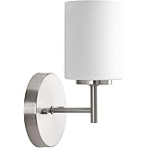 Progress Lighting Replay Collection 1-Light Etched White Glass Modern Bath Vanity Light Brushed Nickel, E26