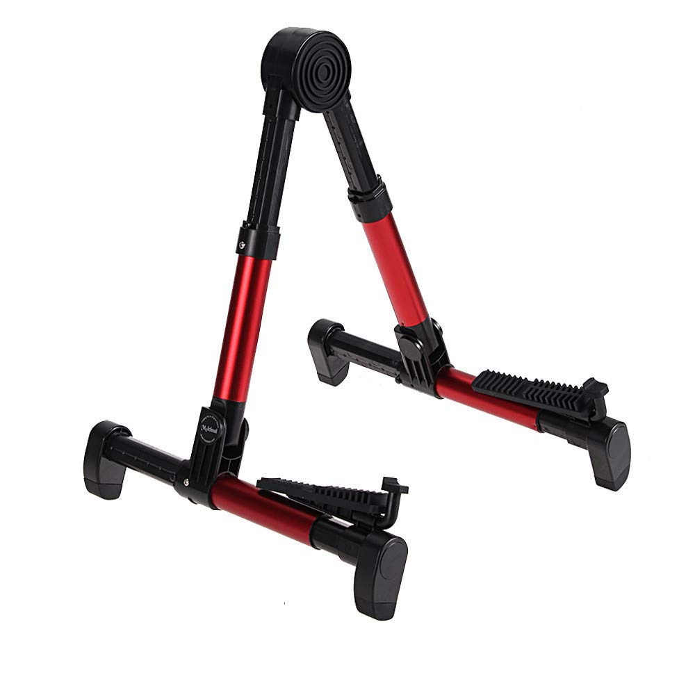 Universal Folding A-Frame Guitar Stand Portable Lightweight Guitar Holder for Acoustic/Electric/Classical Guitars Violin, Ukulele, Bass (Red)