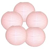 Just Artifacts 12-Inch Pale Pink Chinese Japanese Paper Lanterns (Set of 5, Pale Pink)