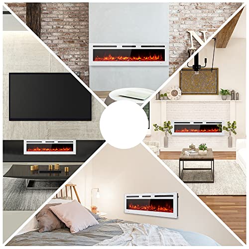 Maxhonor Chimenea Eléctrica Insertos Calentador Independiente para La Sala De Estar Chimenea Flotante con 12 Colores LED con Leños y Piedras, Calentadores Espaciales para Uso Interior, 1500W/750W,Blanco,60inch Maxhonor Chimenea Eléctrica Insertos Calentador Independiente para La Sala De Estar Chimenea Flotante con 12 Colores LED con Leños y Piedras, Calentadores Espaciales para Uso Interior, 1500W/750W,Blanco,60inch