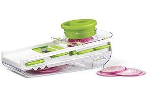 Starfrit Easy Mandoline Slicer, Dicer - 5-Blades - Straight & Crinkle Blades, Julienne, Grater & Shredder - Self-Feeding Push