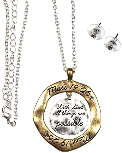 Matthew 19:26 With God All Things Are Possible Necklace Earring Set Shoppingbuyfaith