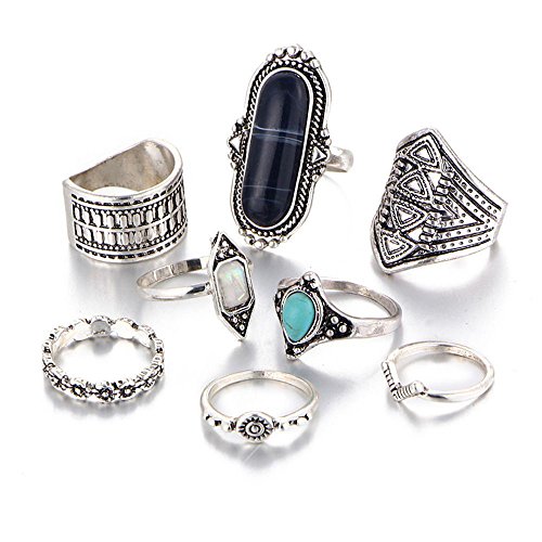 Peize Vintage Women's Boho Crystal Flower Knuckle Ring Tibetan Turkish 8PCS