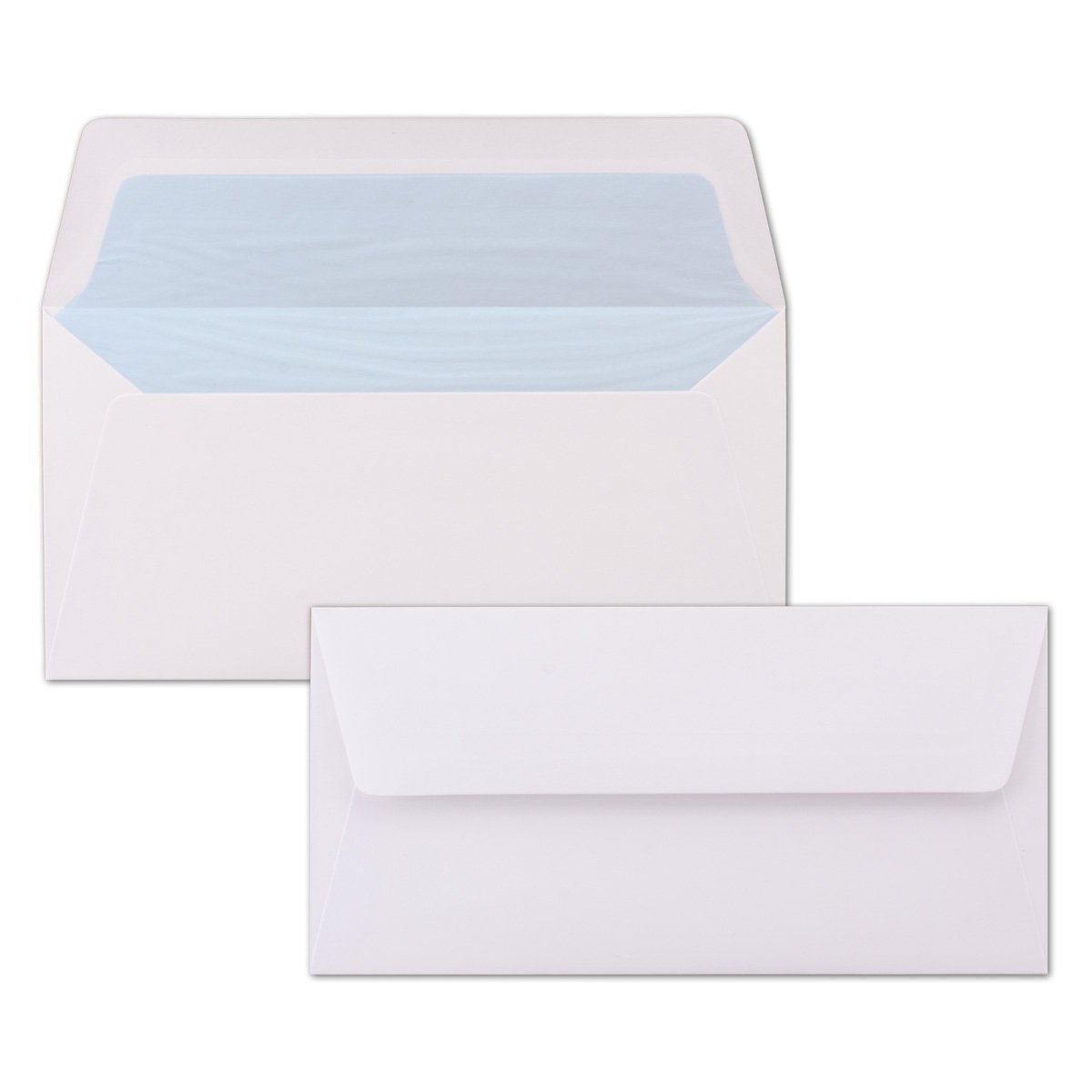 White Envelopes DL, Lined with Light Blue Tissue Paper – 100g/m²; 220 x 110 mm – Nassklebung dl light blue