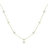 Gold Necklace for Women Non Tarnish, 14K Gold Plated Dainty CZ Clover Marquise Flower Charm Diamond Choker Necklace for Women Trendy Wedding Jewelry