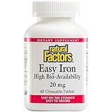 Natural Factors - Easy Iron 20mg, High Bio-Availability, 60 Chewable Tablets