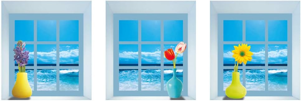 Window View of Ocean Wall Sticker Pack of 3 - Vase Daisy