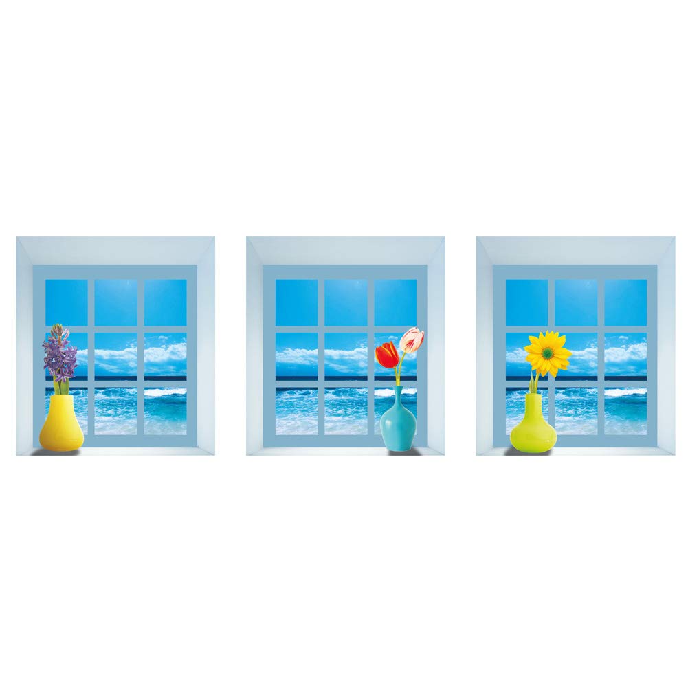Window View of Ocean Wall Sticker Pack of 3 - Vase Daisy