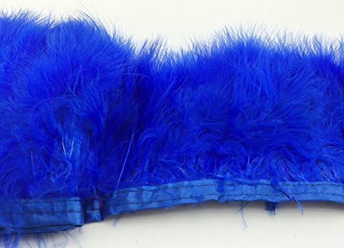Turkey Feathers Trims Fringe With Satin Ribbon Tape for Dress Sewing Crafts Costumes Decoration Pack of 2 yards (royal blue)