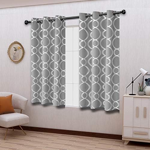 LORDTEX Geometric Foil Print Blackout Curtains for Bedroom and living room - Sun Light Blocking, Thermal Insulating Curtain Panels, Grommet Top Window Drapes, Set of 2, Silver Grey,42 x 63 Inches Long