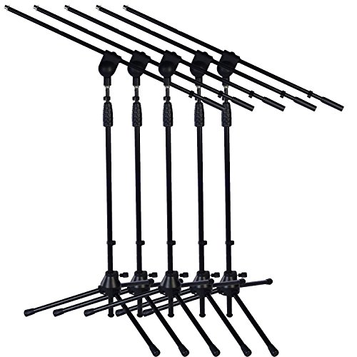 5 Pack of LyxPro Tripod Boom Floor Microphone Stand Adjustable Height, Foldable, Tilting Rotating, Stage or Studio fits 3/8â€ and 5/8â€ mounts