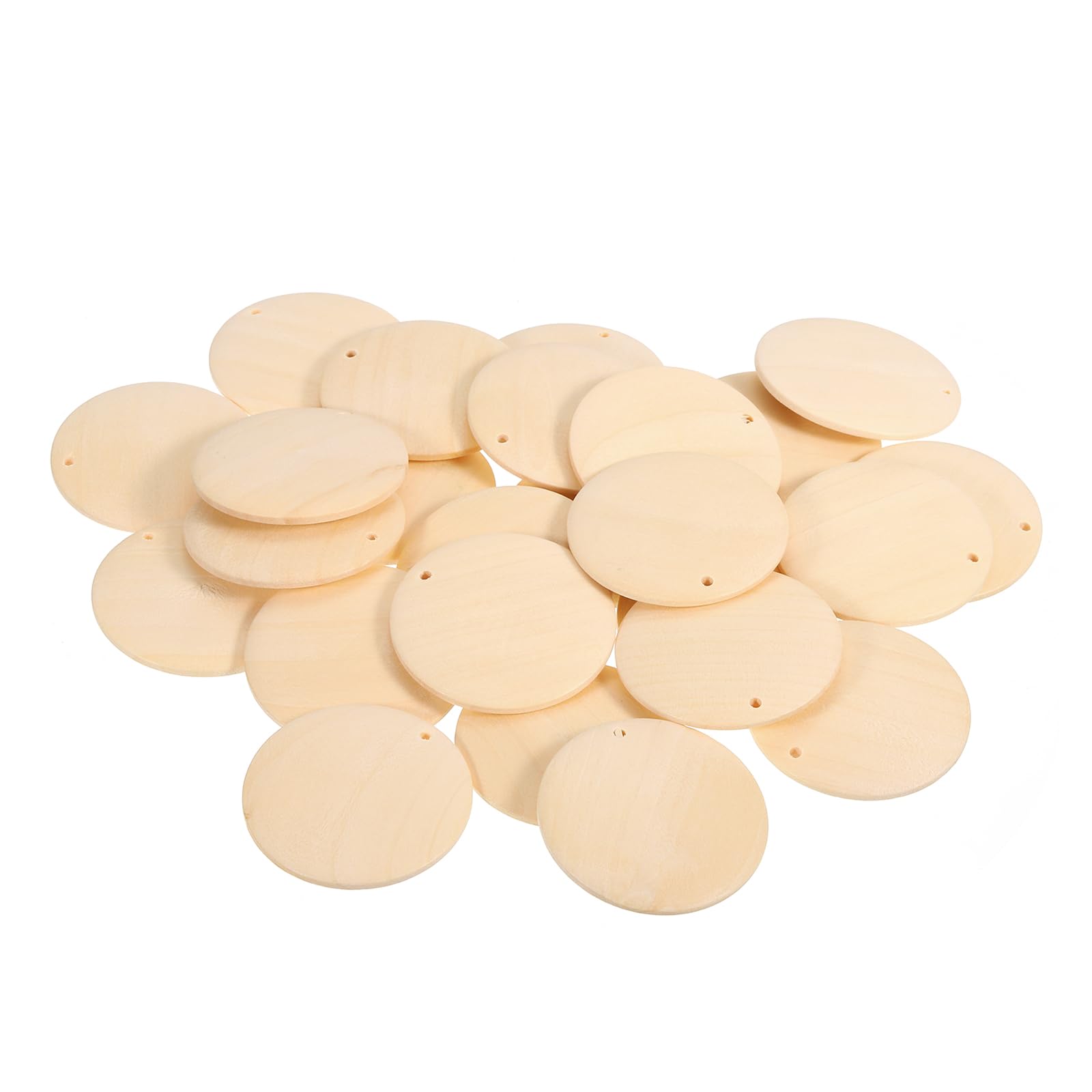 METALLIXITY Round Wooden Discs (40mm/1.57 Inch) 20Pcs, Unfinished Natural Round Wooden Circles Ornaments with Holes - for DIY Project Craft Decoration