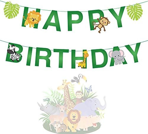 15pcs Jungle Animals Leaves Happy Birthday Banner Decoration for Woodland Garland Forest Theme Birthday Festival Party