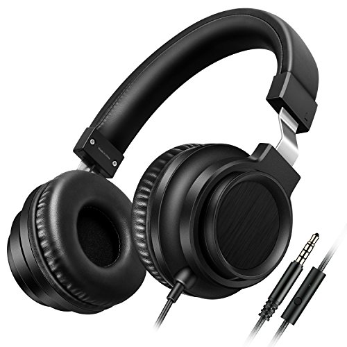 Sound Intone I8 Over-Ear Headphones with Microphone Bass Stereo Lightweight Adjustable Headsets for iPhone iPad iPod Android Smartphones Laptop Mp3 (Black)