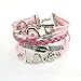 Willsa Stylish LOVE Heart Pearl Design Faux Leather Alloy Charm Bracelet Pink