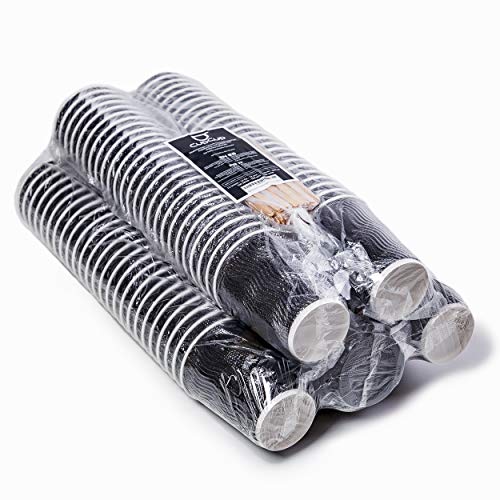 100 Schwarz Gewellt Pappebecher Coffee To Go 360 ml 12 Oz mit Deckel und Holz Rührstäbchen Zum Servieren von Kaffee, Tee, heiÃen und kalten Getränken – Bild 7