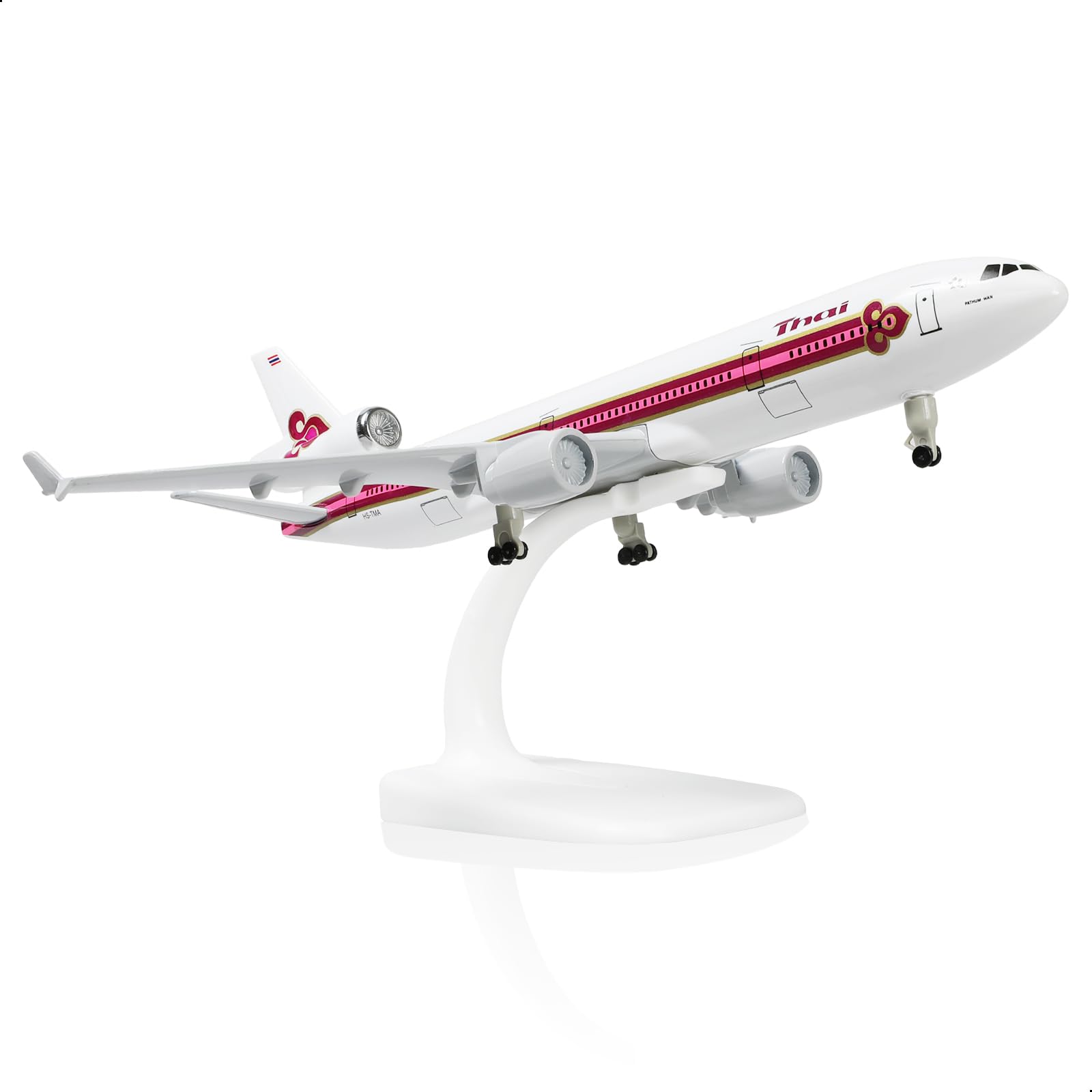 QIYUMOKE MD-11 Thai Airways 1/300 Die-Cast Metal Aircraft Model with Stand Alloy Display Airplane Model Kit for Aviation Enthusiast Collectible or Gift