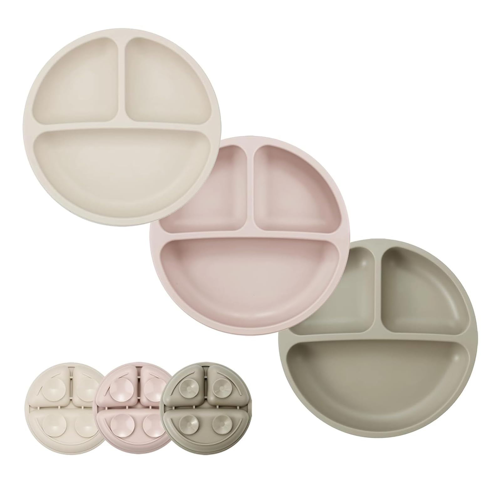 Photo 1 of PandaEar 3 Pack Toddler Plates, Divided Suction Silicone Baby and Toddler Plates,Non-Slip - Dishwasher and Microwave Safe (Brown Tea Flax)