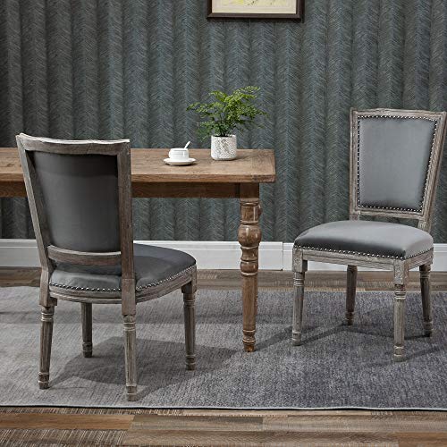 Vintage Upholstered Dining Chairs Set of 2 with Nailhead Trim