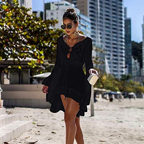 Women's Bathing Suit Cover Up Swimsuit Beachwear Bikini Swimwear Crochet Lace Long Dress Beach Cover Ups(570 Blcak)