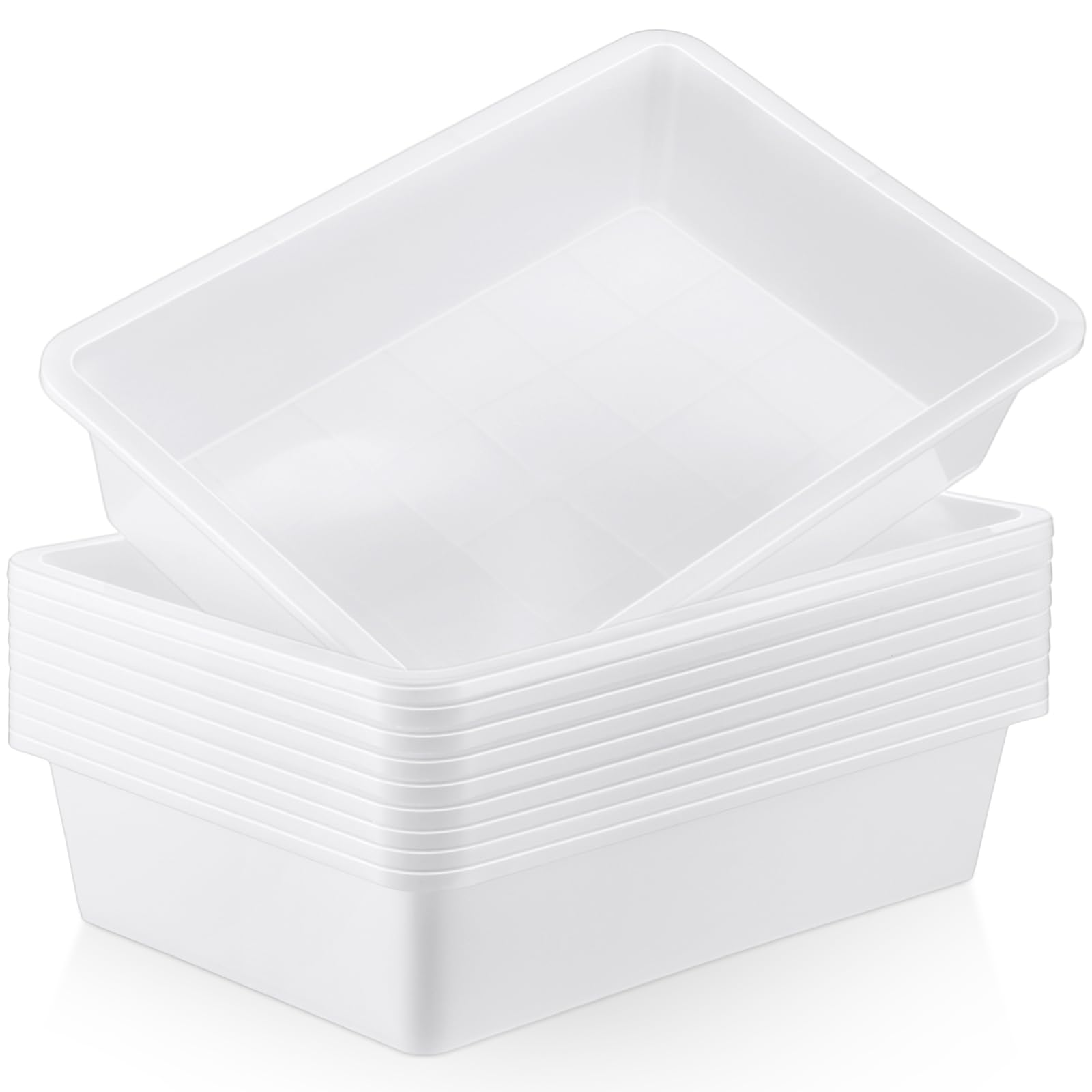 Photo 1 of Hoteam 10 Pcs Flat Storage Organizer Tray Bin Letter Size Paper Tray for Classroom Plastic Stackable File Organizer for School Office Teacher Book Organization? White, 13.78 x 9.84 x 3.15 Inch?