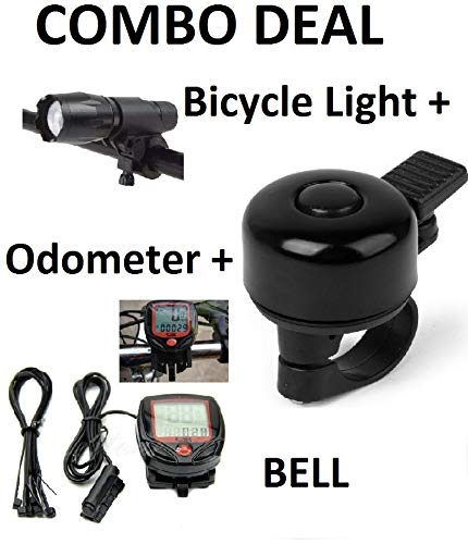 Lukzer (3 PC Combo) Cycle Accessories - 1 Pc Zoomable Torchlight + 1 Pc Odometer + 1 Pc Cycle Bell