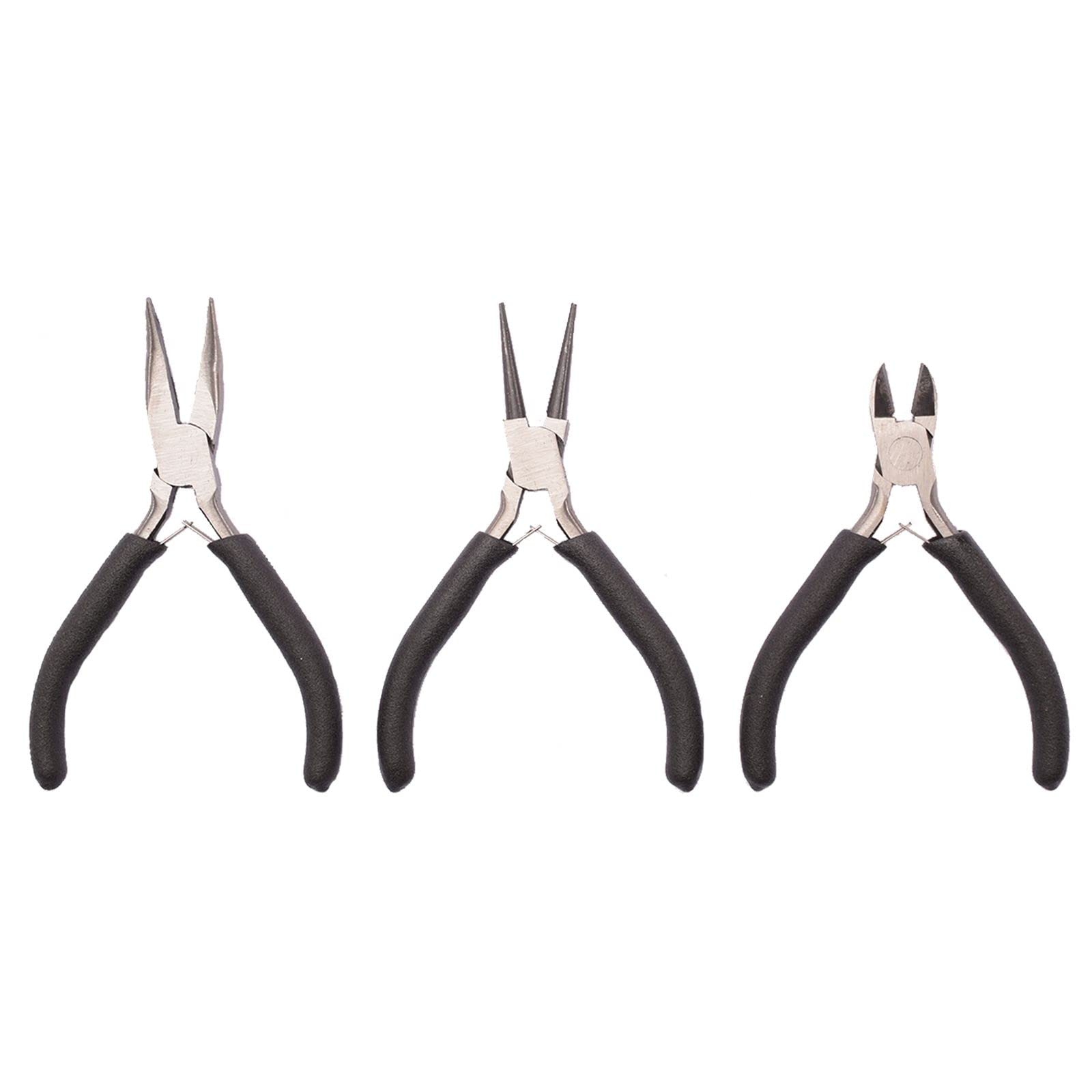 Vaessen Creative Set of 3 Pliers for Jewellery Making and DIY Crafts - Round Nose, Bent Nose, Side Cutter