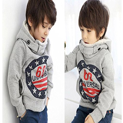 DIGOOD Baby Boys Printing Hoodie Tops,for 2-7 years old,Warm Thick Long Sleeve Blouse Clothes (Gray, 3-4 Years old)