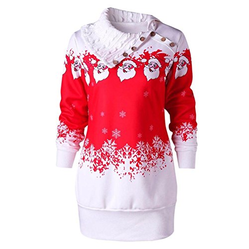 Women Christmas Dress, Forhery Ugly Cowl Neck Xmas Santa Claus Tunic Sweatshirt Jumper Dress (Red, Tag L= US M)