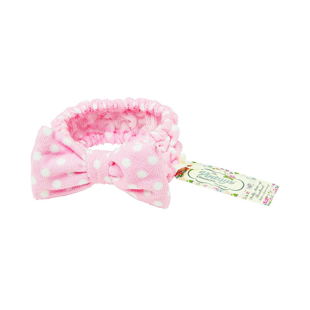 The Vintage Cosmetic Company | Dolly Make-Up Headband | For Shower, Facials, Hairdressing, Spa | Made w/Soft Polyester Fabric & Elastic Band | One Size Fits All | Pink/White Polka Dots - 0.6 oz…