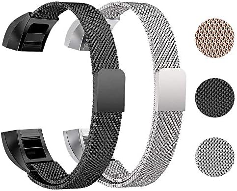 Replacement Metal Bands for Fitbit Alta and Fitbit Alta HR, Adjustable Milanese Stainless Mesh Magnetic Replacement Strap, Replacement Band for Women & Men, Great Gift Choice (Silver + Black)